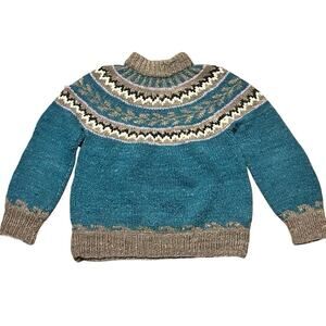 VTG Del Mundo Ecuador 100% Wool Fair Isle Handmade Crewnck Sweater Nordic Aztec
